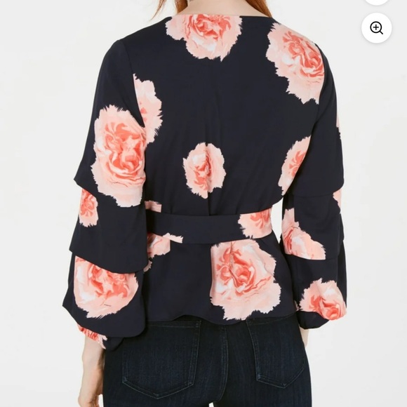 Bar III Pink and Blue Ruffled Wrap Blouse Sz Med new - Picture 3 of 11